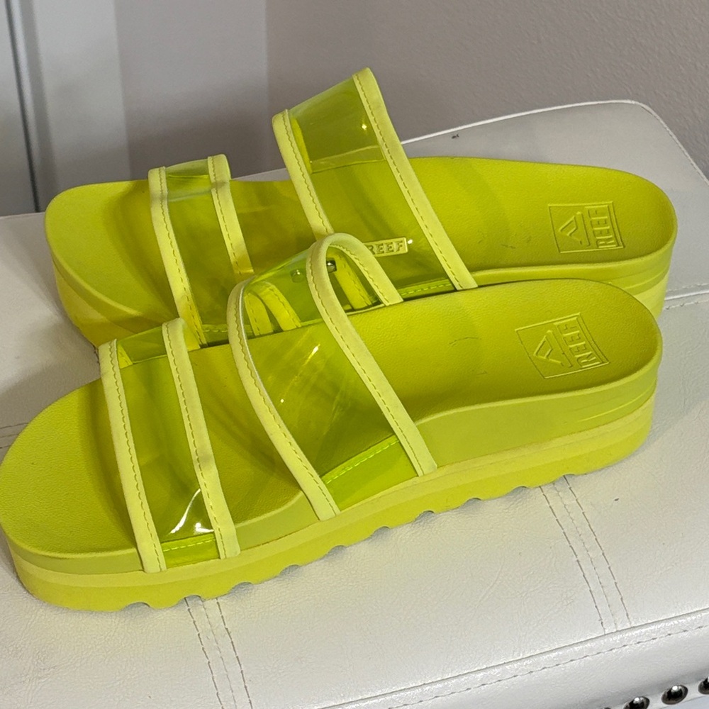 Reef Neon Yellow Platform Slide Sandals - Women's Size 7.5